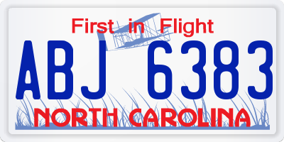 NC license plate ABJ6383