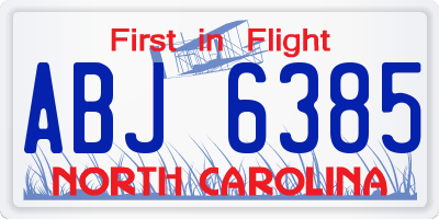 NC license plate ABJ6385
