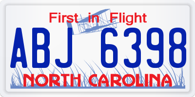 NC license plate ABJ6398