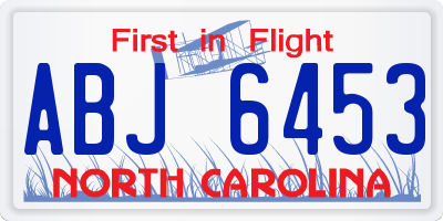 NC license plate ABJ6453