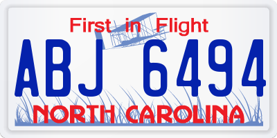 NC license plate ABJ6494