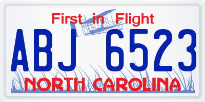 NC license plate ABJ6523