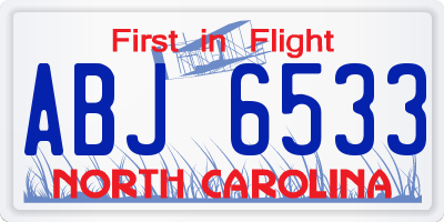 NC license plate ABJ6533