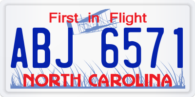NC license plate ABJ6571