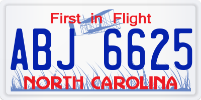 NC license plate ABJ6625