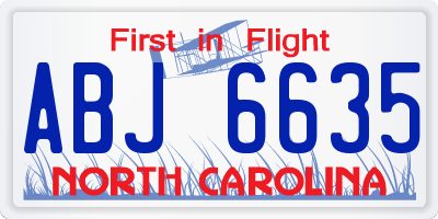 NC license plate ABJ6635