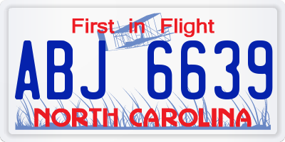 NC license plate ABJ6639