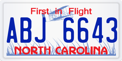 NC license plate ABJ6643