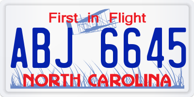 NC license plate ABJ6645