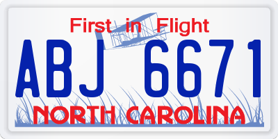 NC license plate ABJ6671