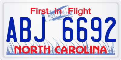 NC license plate ABJ6692