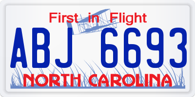 NC license plate ABJ6693
