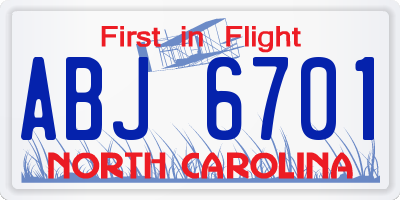 NC license plate ABJ6701