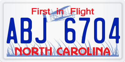 NC license plate ABJ6704
