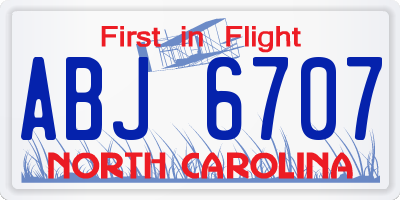 NC license plate ABJ6707