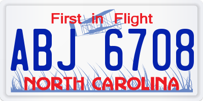 NC license plate ABJ6708