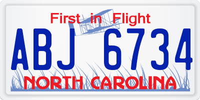 NC license plate ABJ6734