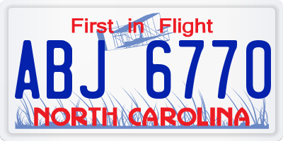 NC license plate ABJ6770