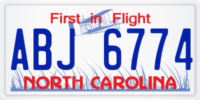 NC license plate ABJ6774