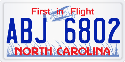 NC license plate ABJ6802