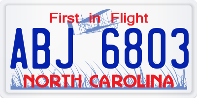 NC license plate ABJ6803