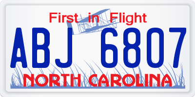 NC license plate ABJ6807