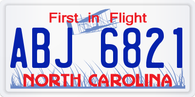 NC license plate ABJ6821