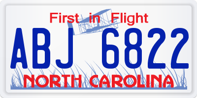 NC license plate ABJ6822