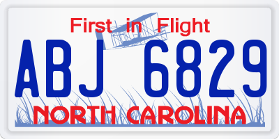NC license plate ABJ6829