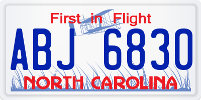 NC license plate ABJ6830