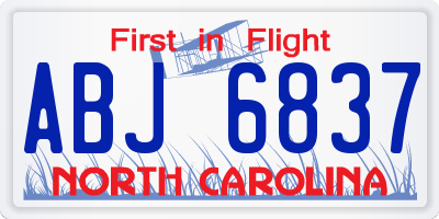 NC license plate ABJ6837