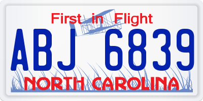 NC license plate ABJ6839