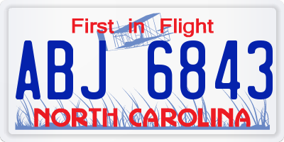 NC license plate ABJ6843