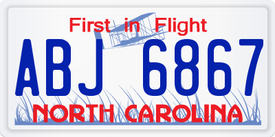 NC license plate ABJ6867