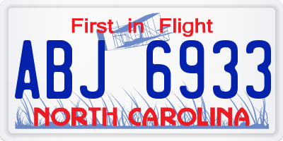 NC license plate ABJ6933