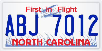 NC license plate ABJ7012