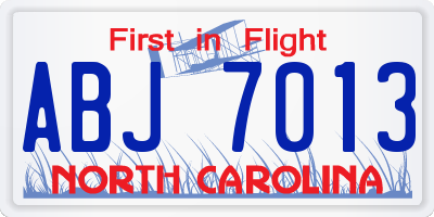 NC license plate ABJ7013