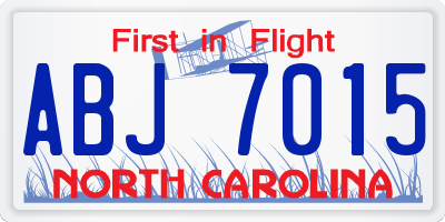 NC license plate ABJ7015