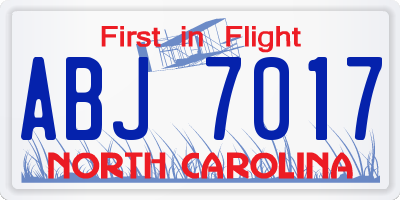 NC license plate ABJ7017