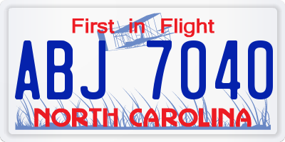 NC license plate ABJ7040