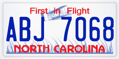 NC license plate ABJ7068