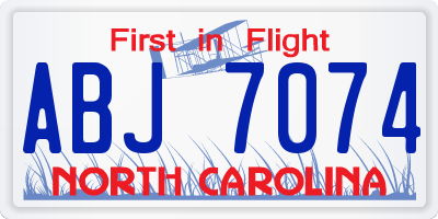 NC license plate ABJ7074