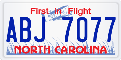 NC license plate ABJ7077