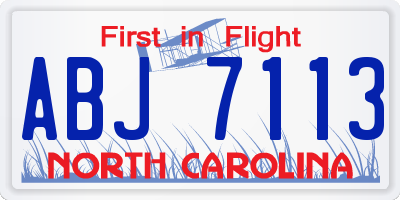 NC license plate ABJ7113