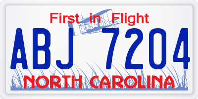 NC license plate ABJ7204