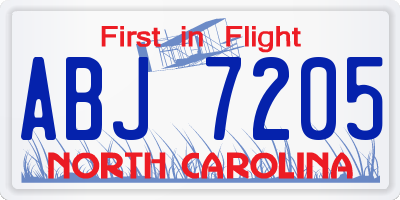 NC license plate ABJ7205