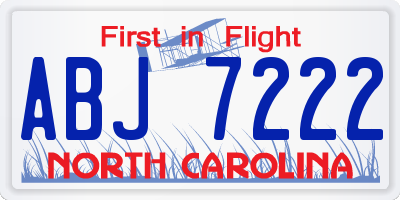 NC license plate ABJ7222