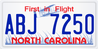 NC license plate ABJ7250