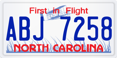 NC license plate ABJ7258