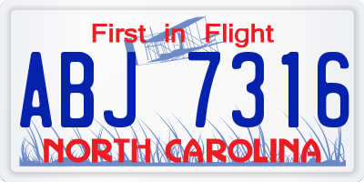 NC license plate ABJ7316